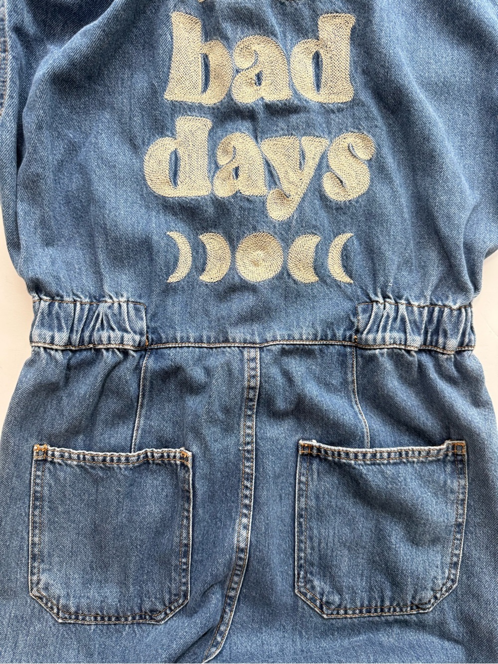 Free People Marci Jumpsuit embroidered “No Bad Days” short sleeve size Small - Picture 4 of 15